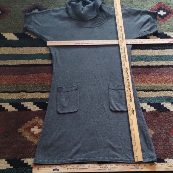 Athleta ZUNI Cowl Neck Dark Gray Sweater Knit Pocketed Short Sleeve Dress M - Picture 8 of 15